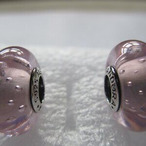 2 Pink Effervescence Clear CZ Pandora Charms Murano Glass Bead Spring Special